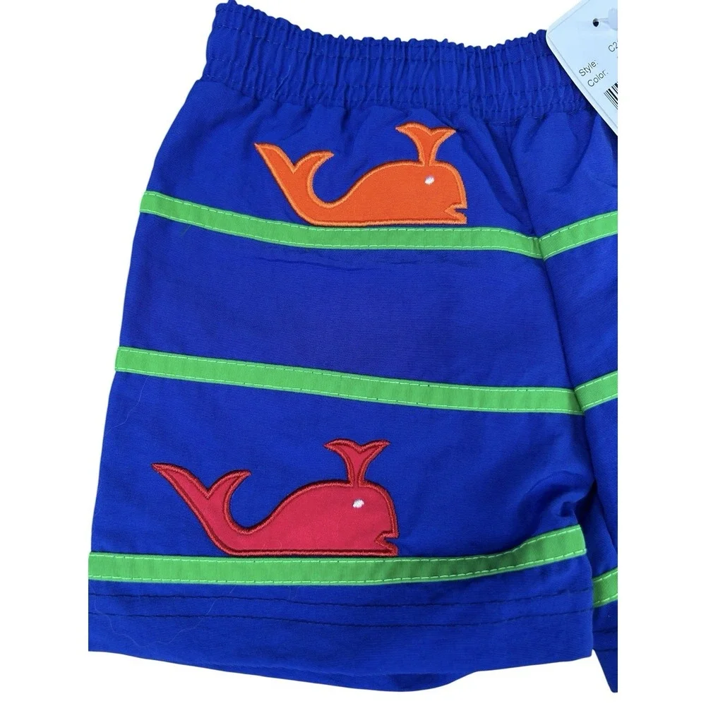 Florence Eiseman Baby Boys Swim Trunks Prime Colors Whales Royal Blue 12 Mos NWT